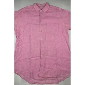 Peter Millar Button Up Shirt Large Pink 100% Linen Short Sleeve Summer Casual